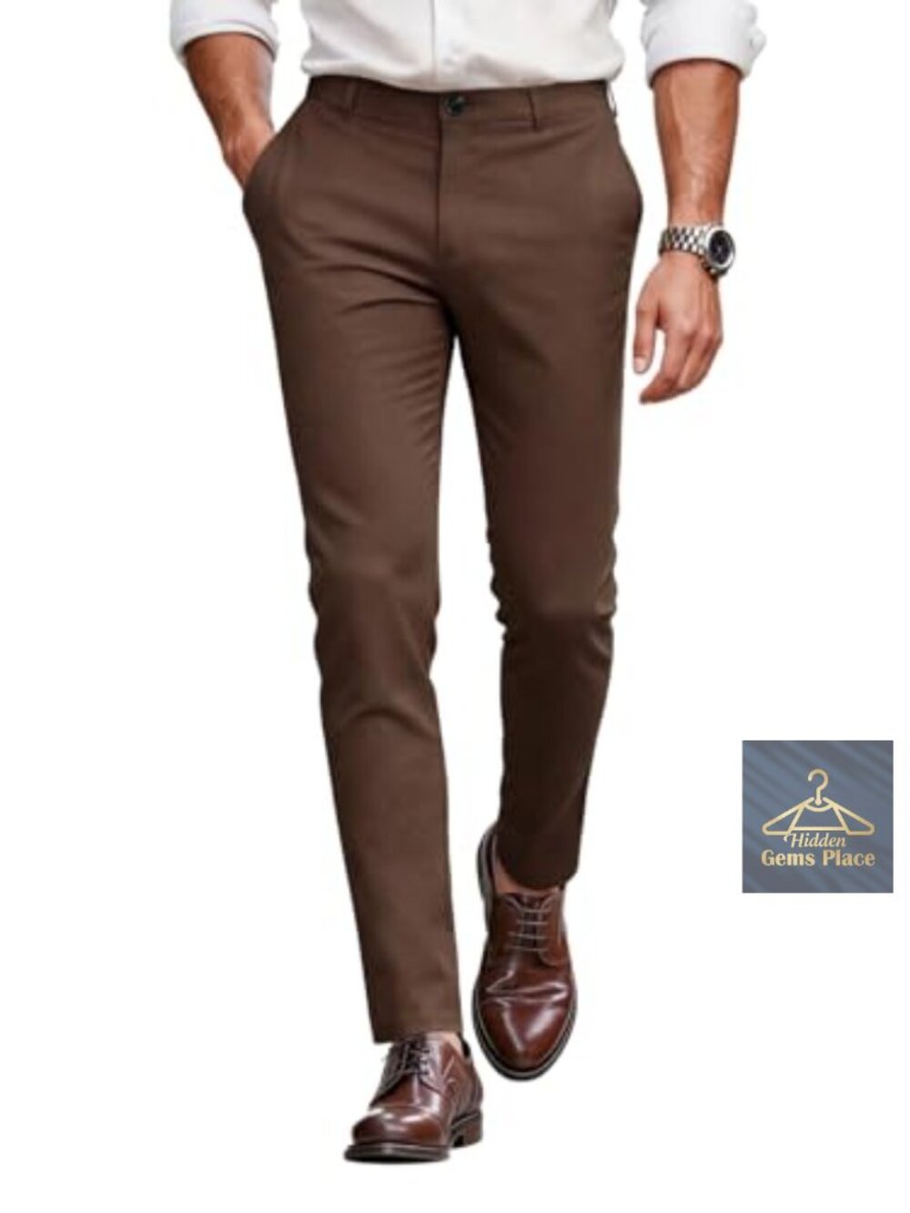 Men's Slim Fit Stretch Chinos Dress Pants Flat Front Ankle Length